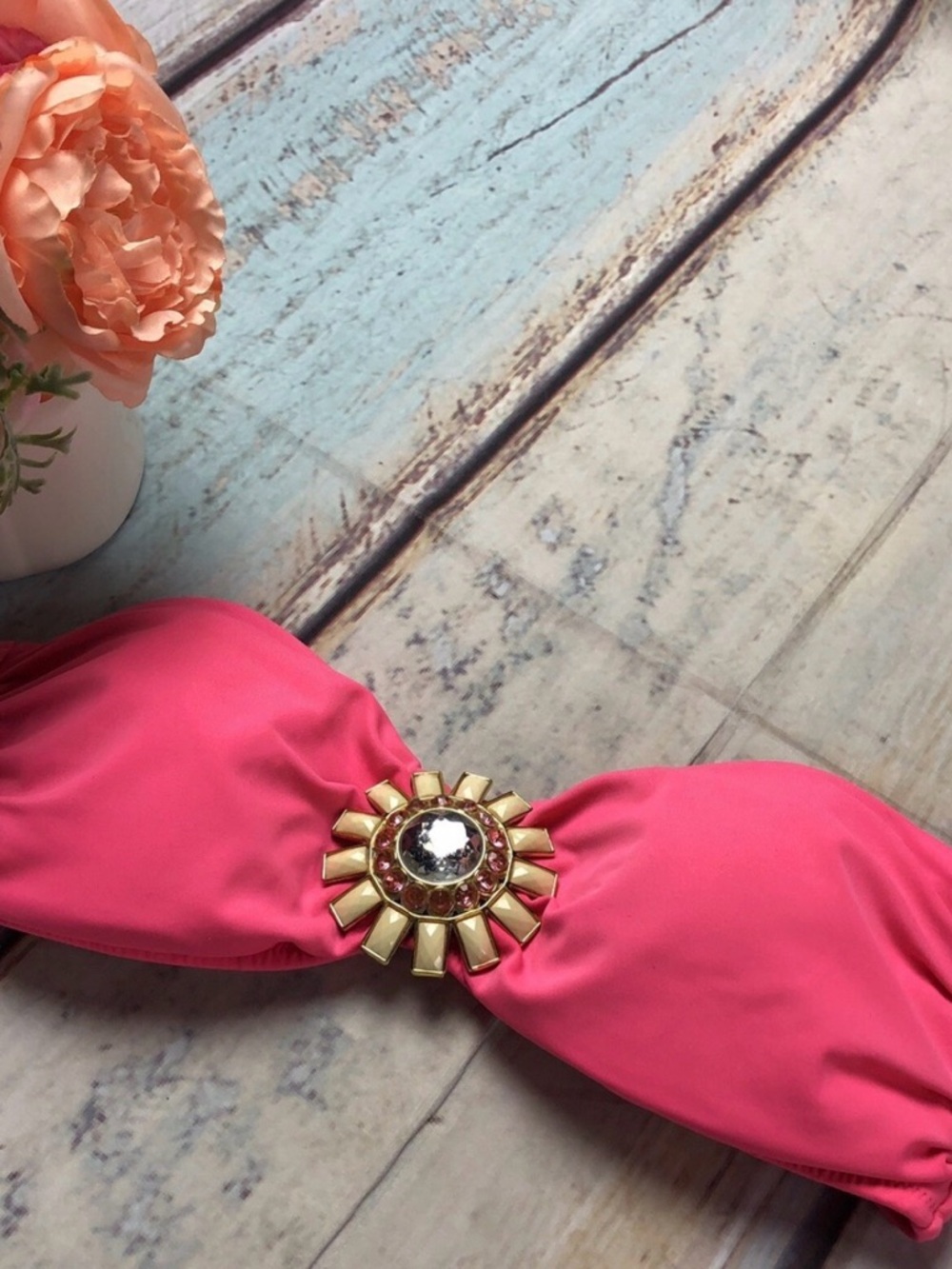 Victoria's Secret Hot Pink Bandeau Bikini Top with Gold Medallion